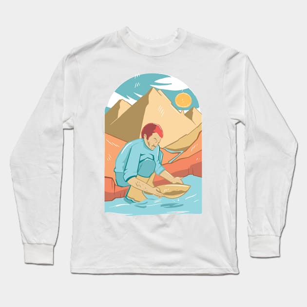 Retro Gold Panning Long Sleeve T-Shirt by BamBam